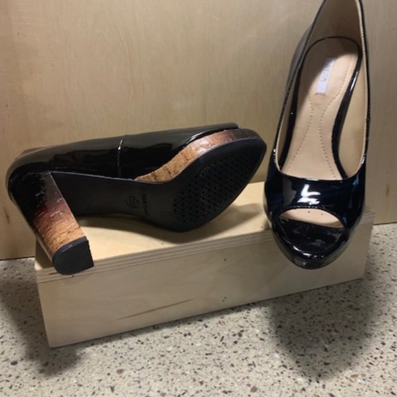 Geox Black Pantent Italian Leather Cork Platform Shoes - Picture 5 of 5